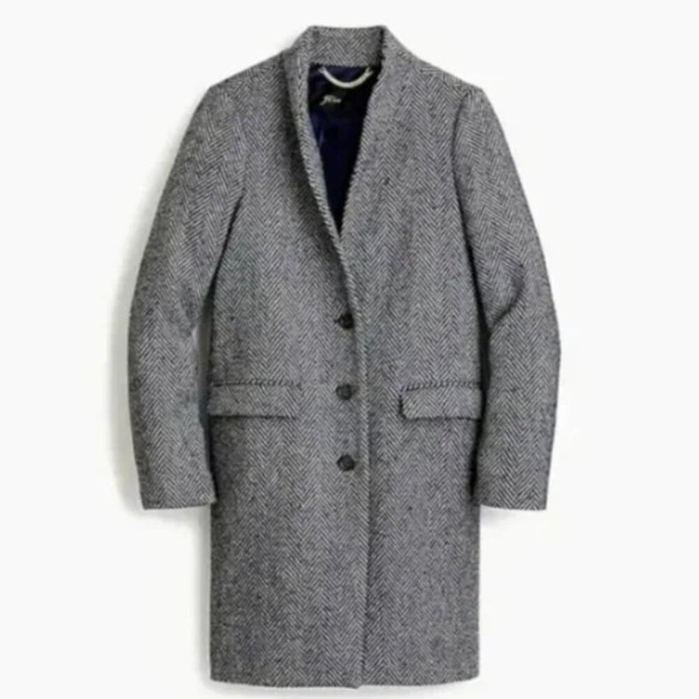 J. Crew Oversized Topcoat In English Herringbone Wool Coat Gray - Size 10 Petite